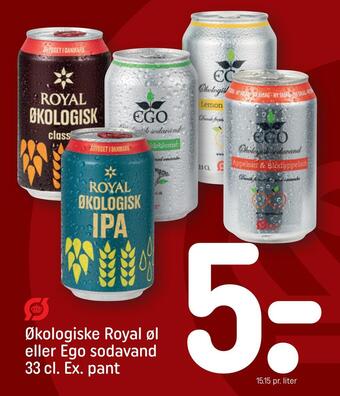 REMA 1000 Økologiske royal øl eller ego sodavand 33 cl. ex. pant tilbud