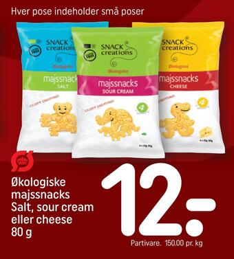 REMA 1000 Økologiske majssnacks salt, sour cream eller cheese tilbud