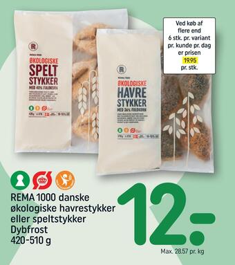 REMA 1000 Rema 1000 danske økologiske havrestykker eller speltstykker dybfrost tilbud