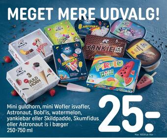 REMA 1000 Mini guldhorn, mini wofler isvafler, astronaut, bobl'is, watermelon, yankiebar eller skildpadde, skumfidus eller astronaut is tilbud