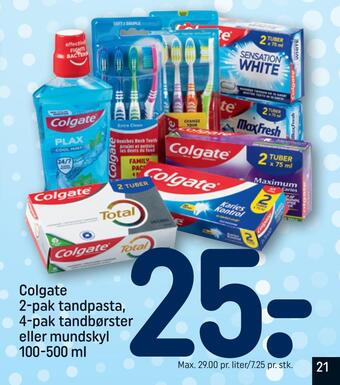 REMA 1000 Colgate 2-pak tandpasta, 4-pak tandbørster eller mundskyl 100-500 ml tilbud