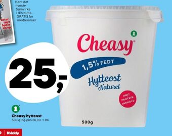 SuperBrugsen Cheasy hytteost naturel 1,5% tilbud