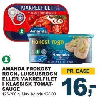 Let-Køb Amanda frokost rogn, luksusrogn eller makrelfilet i klassisk tomatsauce tilbud