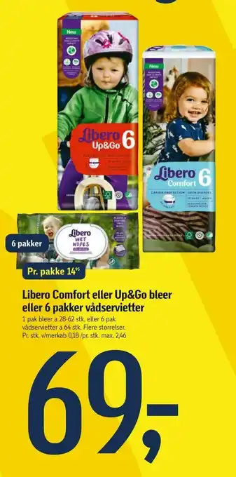 Føtex Libero Comfort eller Up&Go bleer eller 6 pakker vådservietter tilbud