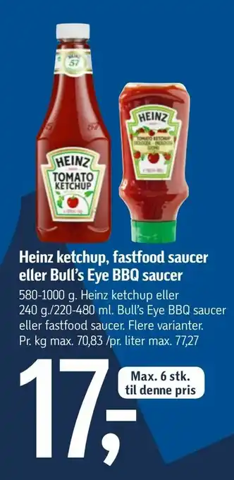 Føtex Heinz ketchup, fastfood saucer eller Bull's Eye BBQ saucer tilbud