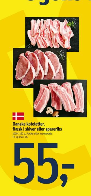 Føtex Danske koteletter, flæsk i skiver eller spareribs tilbud