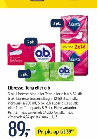 Føtex Libresse, Tena eller o.b tilbud