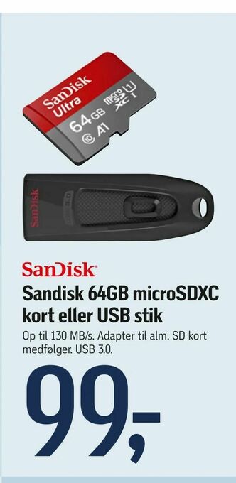 Føtex Sandisk 64GB microSDXC kort eller USB stik tilbud
