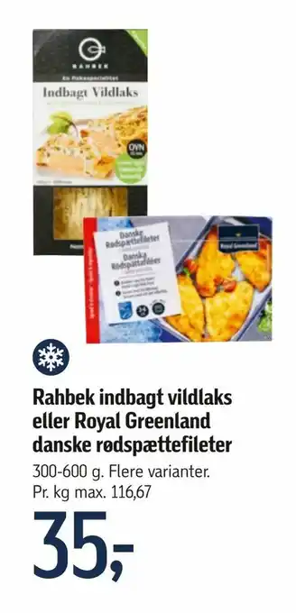 Føtex Rahbek indbagt vildlaks eller Royal Greenland danske rødspættefileter tilbud