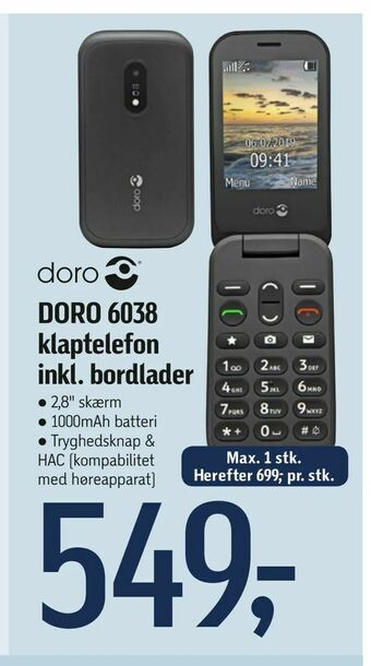 Føtex DORO 6038 klaptelefon inkl. bordlader tilbud