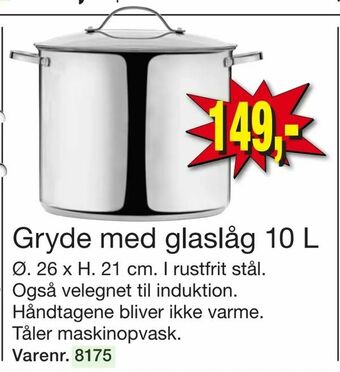 Harald Nyborg Gryde med glaslåg 10 L tilbud