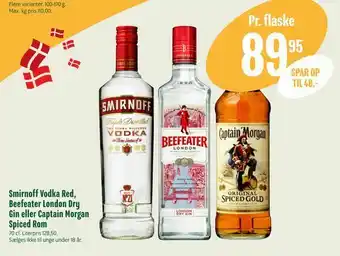 Min Købmand Smirnoff Vodka Red, Beefeater London Dry Gin eller Captain Morgan Spiced Rom tilbud