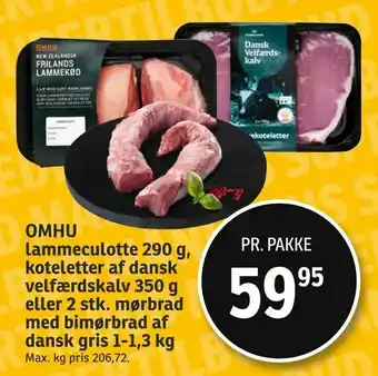SPAR Omhu lammeculotte 290 g, koteletter af dansk velfærdskalv 350 g eller 2 stk. mørbrad med bimørbrad af dansk gris 1-1,3 kg tilbud
