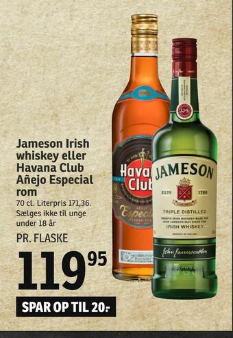 SPAR Jameson Irish whiskey eller Havana Club Añejo Especial rom tilbud