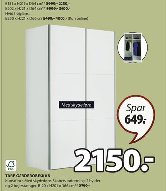 JYSK TARP GARDEROBESKAB tilbud