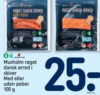 REMA 1000 Musholm røget dansk ørred i skiver Med eller uden peber 100 g tilbud