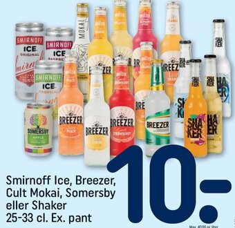 REMA 1000 Smirnoff Ice, Breezer, Cult Mokai, Somersby eller Shaker 25-33 cl. Ex. pant tilbud
