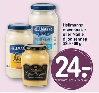 REMA 1000 Hellmanns mayonnaise eller Maille dijon sennep 380-400 g tilbud