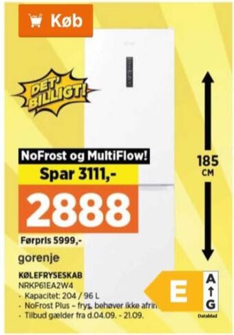 Power Gorenje køle/fryseskab tilbud