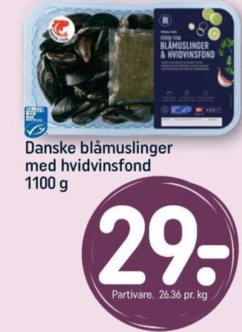 REMA 1000 Danske blåmuslinger med hvidvinsfond 1100 g tilbud