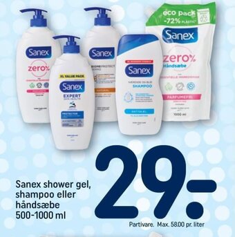 REMA 1000 Sanex shower gel, shampoo eller håndsæbe 500-1000 ml tilbud