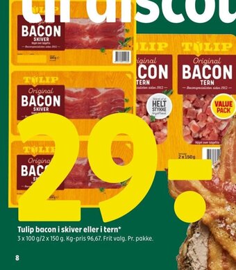 Coop 365 Tulip bacon i skiver eller i tern tilbud
