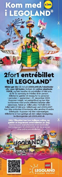 Lidl 2for1 entrébillet til legoland tilbud