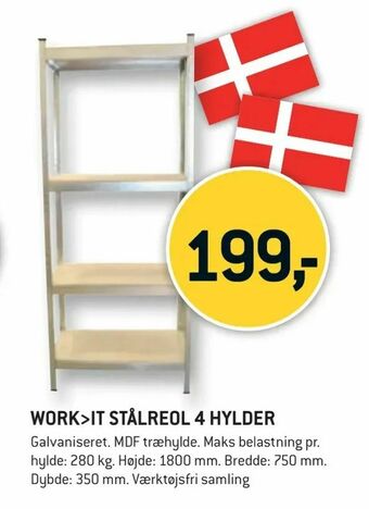 XL-BYG Work>it stålreol 4 hylder tilbud