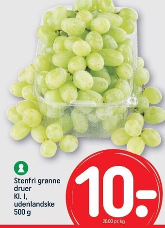 REMA 1000 Stenfri grønne druer KI. I, udenlandske 500 g tilbud