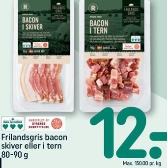 REMA 1000 Frilandsgris bacon skiver eller i tern 80-90 g tilbud