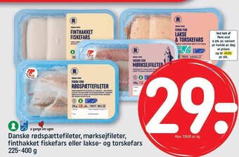 Danske rødspættefileter, mørksejfileter, finthakket fiskefars eller lakse- og torskefars 225-400 g
