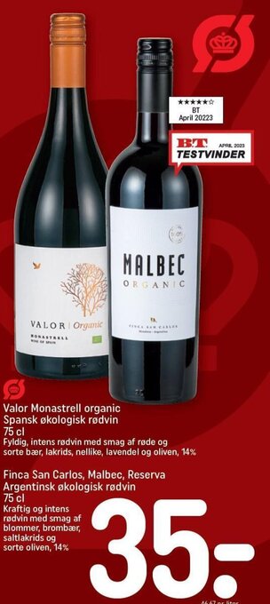 REMA 1000 Valor Monastrell organic Spansk økologisk rødvin 75 cl tilbud