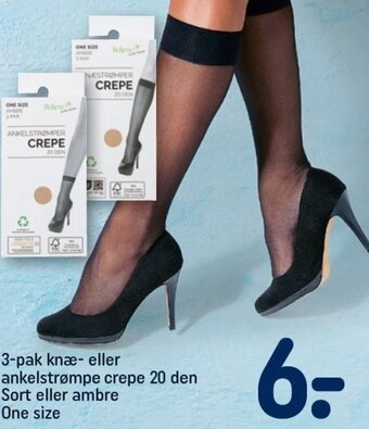 REMA 1000 3-pak knæ- eller ankelstrømpe crepe 20 den Sort eller ambre One size tilbud