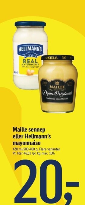 Føtex Maille sennep eller Hellmann's mayonnaise tilbud