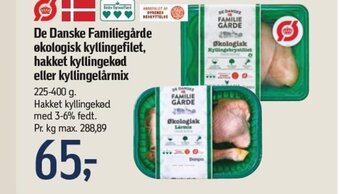 Føtex De Danske Familiegårde økologisk kyllingefilet, hakket kyllingekød eller kyllingelårmix tilbud