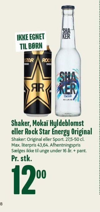 Min Købmand Shaker, Mokaï Hyldeblomst eller Rock Star Energy Original tilbud