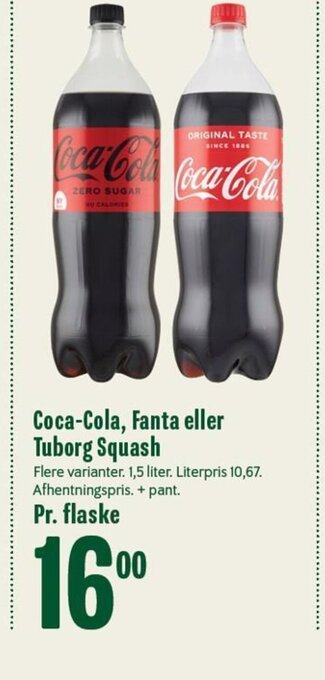 Min Købmand Coca-Cola, Fanta eller Tuborg Squash 1.5 liter tilbud