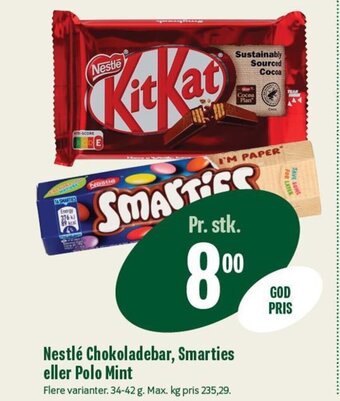 Min Købmand Nestlé Chokoladebar, Smarties eller Polo Mint tilbud