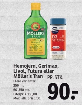 SPAR Hemojern, Gerimax, Livol, Futura eller Möller's Tran tilbud