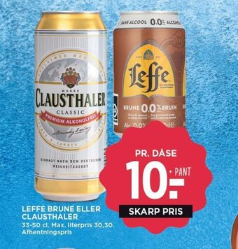 MENY LEFFE BRUNE ELLER CLAUSTHALER tilbud