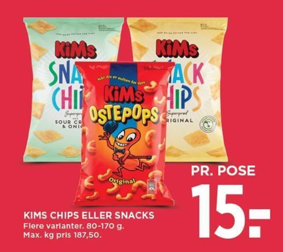 KIMS CHIPS ELLER SNACKS tilbud hos MENY