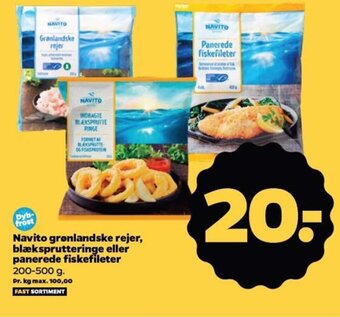 Netto Navito grønlandske rejer, blæksprutteringe eller panerede fiskefileter 200-500 g tilbud