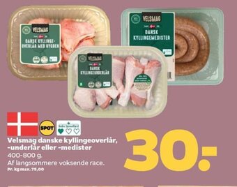 Netto Velsmag danske kyllingeoverlår, -underlår eller -medister tilbud
