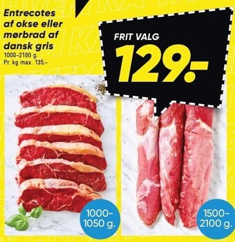 Bilka Entrecotes af okse eller mørbrad af dansk gris tilbud