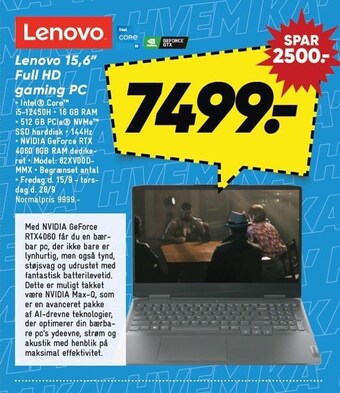 Bilka Lenovo 15,6´´ full hd gaming pc tilbud