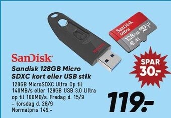 Bilka Sandisk 128 gb micro sdxc kort eller usb stik tilbud