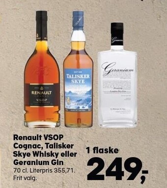 SuperBrugsen Renault vsop cognac, talisker skye whisky eller geranium gin tilbud