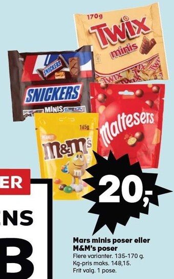 SuperBrugsen Mars minis poser eller m&m's poser tilbud