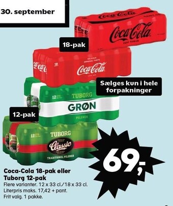 Coca-cola 18-pak eller tuborg 12-pak