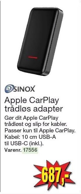 Harald Nyborg Sinox apple carplay trådløs adapter tilbud